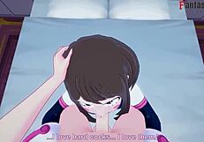 Ochaco Uraraka gives boobjob pov in Boku no Hero!