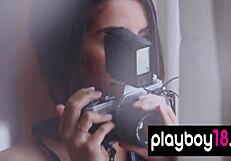 Latina Babe Sarah Mooney Undresses for Erotic Striptease Photos