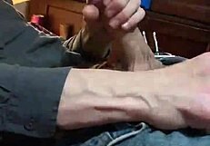 In slow motion, he strokes his big cock for bianca