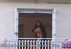 Fitness model strip for the first time in her adult movie