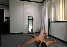 Wednesday stretches naked in casual routine