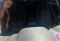 big tits babe fucks stranger while masturbating in car