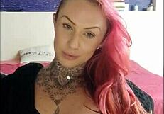 sensual tattooed babe with big natural tits smokes and teases in webcam fetish