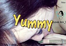 Vietnamese girlfriend gives blowjob to friend.