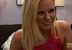 Blonde Yasmine Gold bends over for intense pussy licking and cumshot!