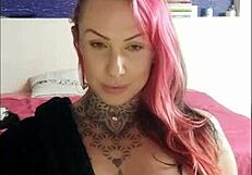 sensual tattooed babe with big natural tits smokes and teases in webcam fetish