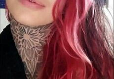 sensual tattooed babe with big natural tits smokes and teases in webcam fetish