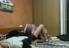 Couple laughs during dildo play with Spanish milf