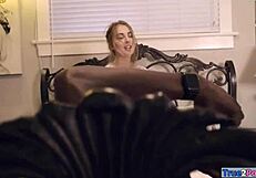 blonde babe sucks and fucks big black cock to creampie