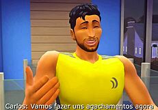 young girl gives personal trainer in sims 4 gym