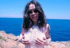 Teen gives daring blowjob in public with monster cock facial