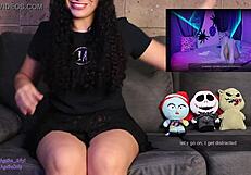 Watching an erotic ghost reaction for Halloween 2021 with petite Mexican babe