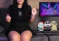 Watching an erotic ghost reaction for Halloween 2021 with petite Mexican babe