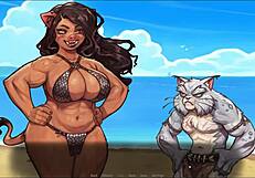 Pig Princess in Hentai Game BDSM Contest on Public Beach