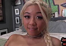 POV Tattooed Babe Rides Hard and Deepthroats Dirty!