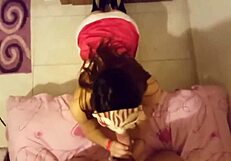 Young Girlfriend Rips Clothes for Masked Blowjob Payment!