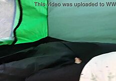 secluded in tent during rain for lesbian fun