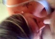 Brunette BBW delivers a sloppy blowjob with her fat curves on display