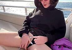 Cute teen couples indulge in public yacht sex with creampie.