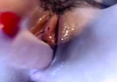 Matilda, this hairy babe, masturbates with toys and fingering to orgasm on webcam