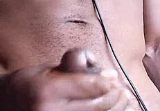 Stroking Big Black Cock, Cum Splashes on Floor