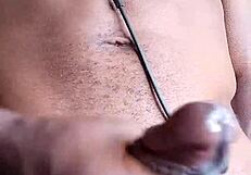 Stroking Big Black Cock, Cum Splashes on Floor