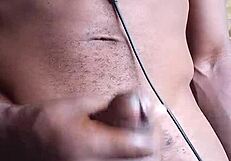 Stroking Big Black Cock, Cum Splashes on Floor