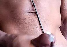 Stroking Big Black Cock, Cum Splashes on Floor