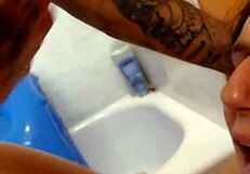 this horny slut begs for cum in her mouth while sucking and getting a handjob on her boobs