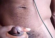 Stroking Big Black Cock, Cum Splashes on Floor