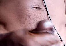 Stroking Big Black Cock, Cum Splashes on Floor