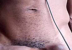 Stroking Big Black Cock, Cum Splashes on Floor