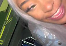 wow, sloppy ebony deepthroat while listening to music!