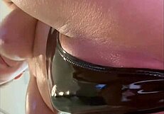 I oiled my big tits and fingered my shaved pussy closeup