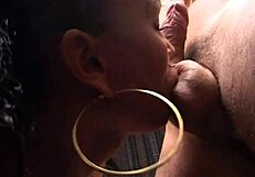 Ebony shemale with big natural tits working on her man getting a climax