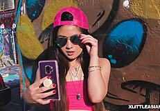 Black cock matches asian teen's pussy in doggystyle blowjob and facial