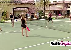 Swingers get together by the tennis courts to mix and mingle!
