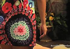 Does the lesbian mistress lick the girl's pussy in bondage?