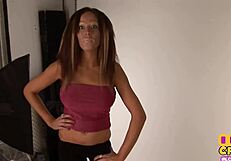 amateur busty babe tugging cock in heels