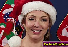 British Babe Sucks Hard In Fishnets Before Cumshot Facial