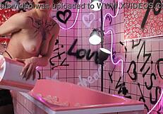 anita feels relaxed in her pink trash bath backstage