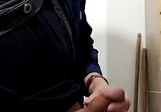 Skinny Girl with Small Waist Masturbates Huge Cock to Cumshot