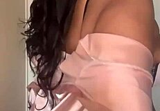 hot ebony babydoll striptease reveals horny big tits and ass while ripping clothes