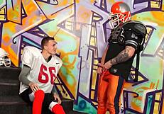 Hot nerd babe gets railed by stiff bisexual cocks in wild 3some action