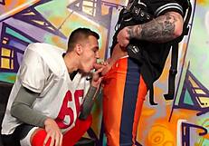 Hot nerd babe gets railed by stiff bisexual cocks in wild 3some action