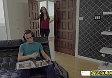 Stepmom teaches anatomy lesson in bathroom.