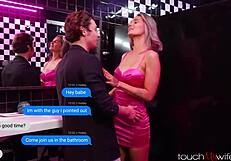 Mandy Rhea hot pretty blonde wife never goes without a piece of a man and here the Jealous husband caught his hot pretty blonde wife bare backing another man in a nightclub restroom