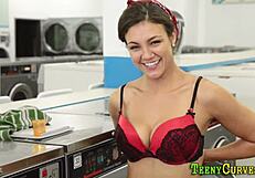 i saw this booty teen in the laundrette giving a blowjob