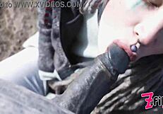 Caught Punk Goth Couple In Wild Public Sex On Ruin With Split Tongue Blowjob