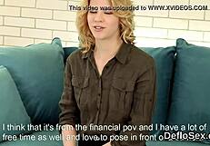 Provocative cutie teases trimmed pussy to intense orgasm